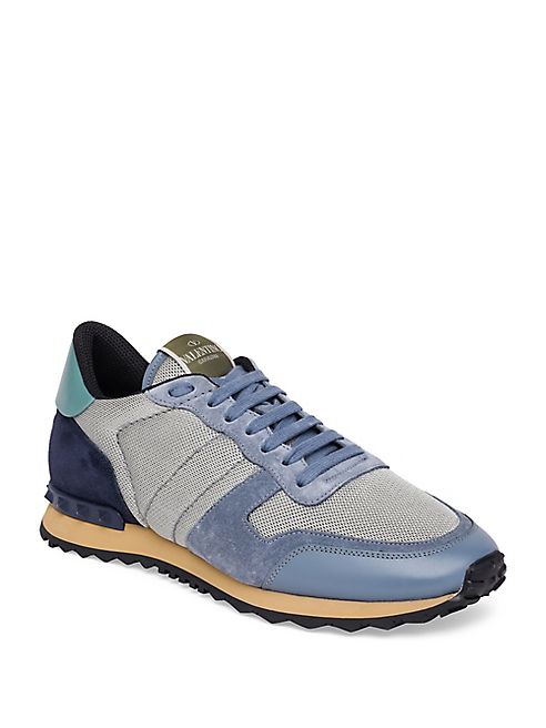 Valentino - Mesh Trim Leather-Blend Lace-Up Sneakers