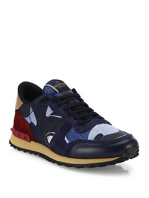 Valentino - Rockrunner Denim Camo Studded Sneakers