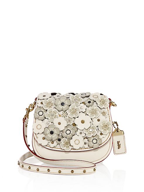 COACH 1941 - Small Tea Rose-Applique Leather Saddle Bag