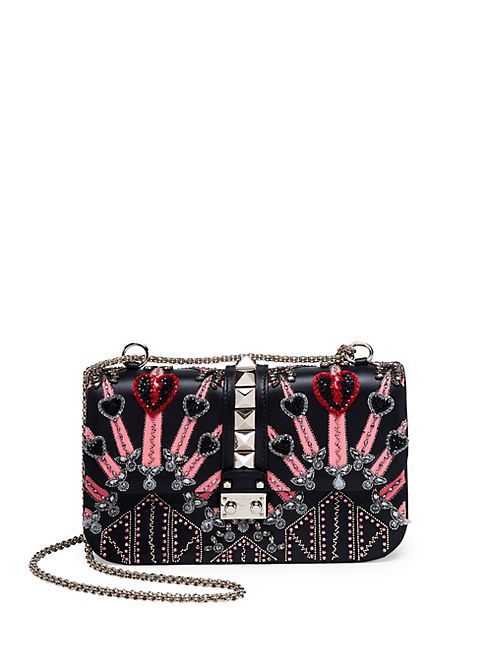 Valentino - Lock Medium Beaded Love Blade Leather Chain Shoulder Bag