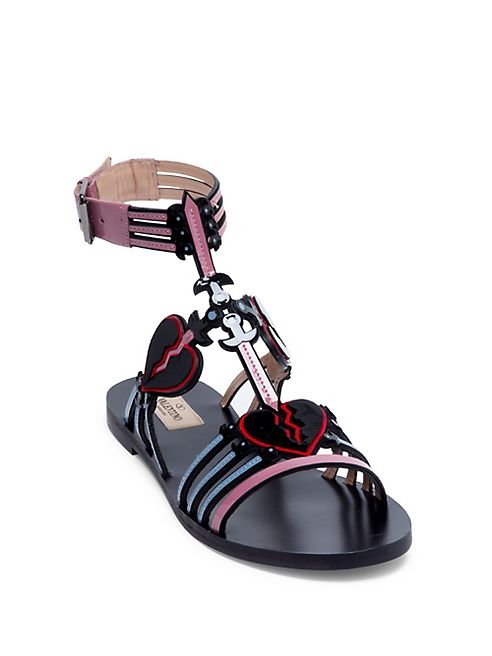 Valentino - Loveblade Flat Patent Leather Ankle-Strap Sandals