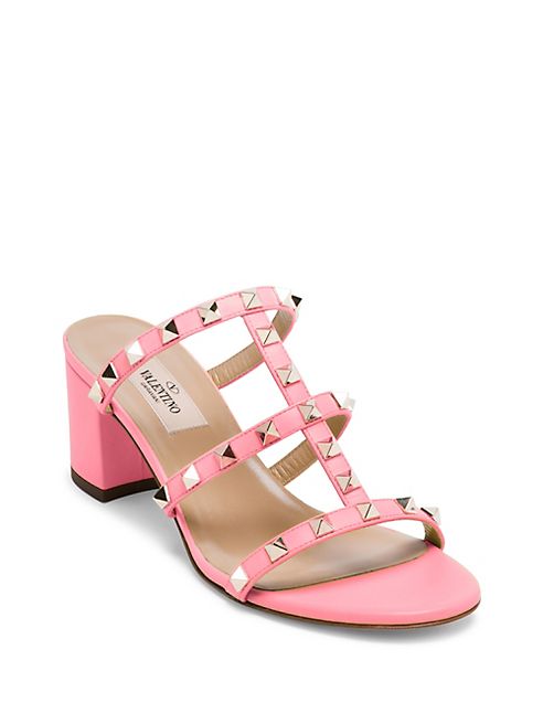 Valentino - Rockstud Leather Block Heel Slides