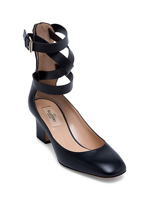 Valentino - Rockstud Leather Ankle-Wrap Pumps