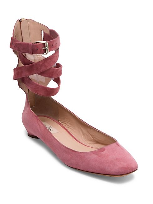 Valentino - Suede Ankle-Wrap Flats