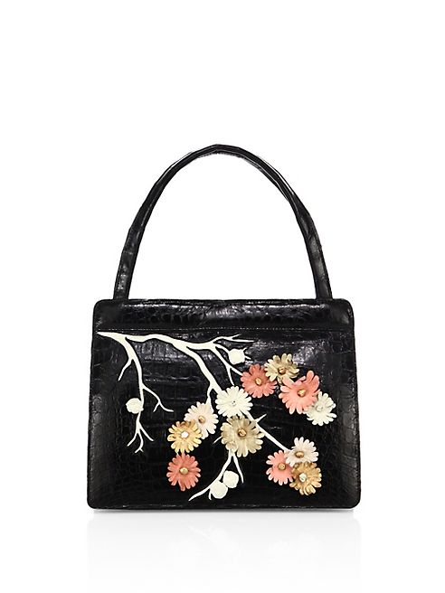 Nancy Gonzalez - Cherry Blossom Crocodile Top-Hande Tote