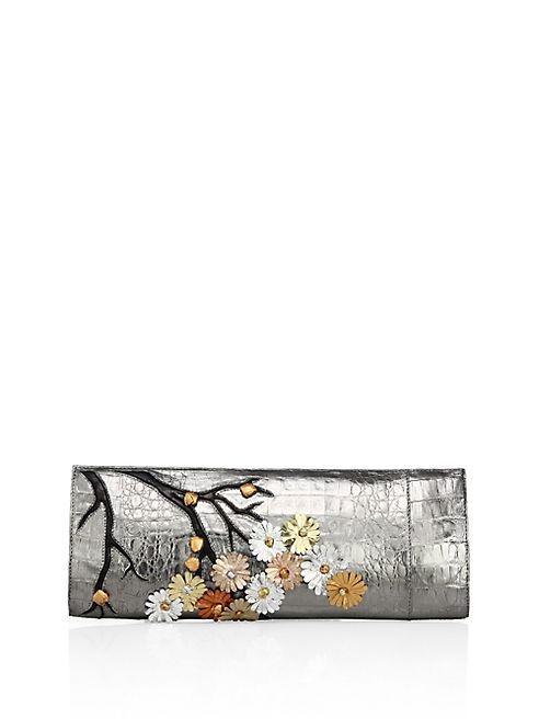 Nancy Gonzalez - Razor Floral Metallic Crocodile Clutch