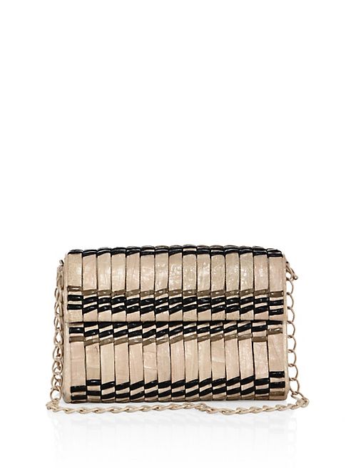 Nancy Gonzalez - Samurai Woven Stripe Crocodile Double-Chain Shoulder Bag