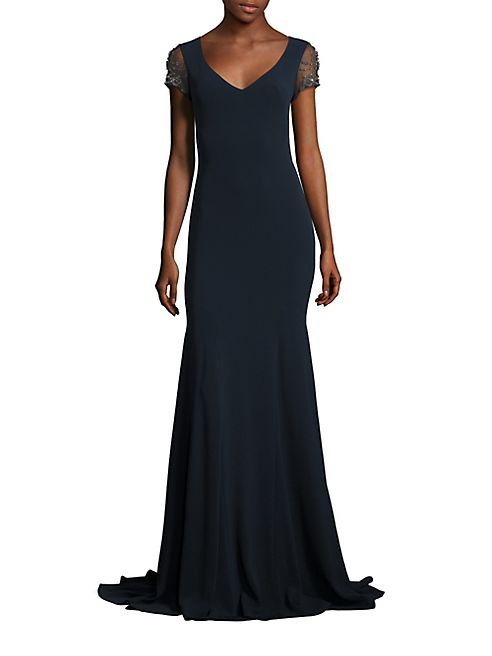 Theia - Jeweled Crystal Embroidered Tulle Gown