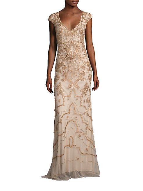 Theia - Beaded Cap Sleeve Gown