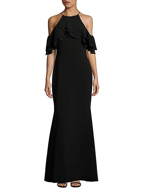 Badgley Mischka - Cold-Shoulder Ruffle Gown