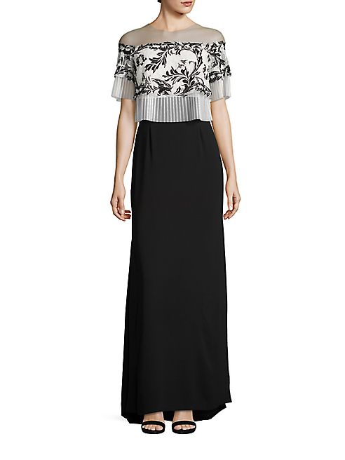 Tadashi Shoji - Embroidered Tulle Top Gown