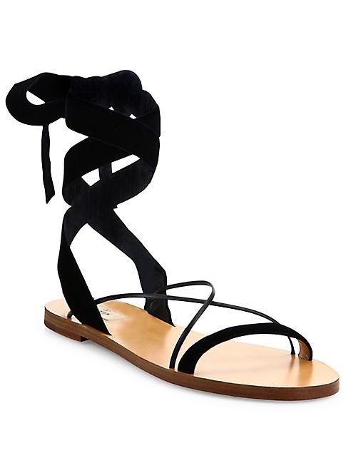 Valentino - Velvet Ankle-Wrap Sandals