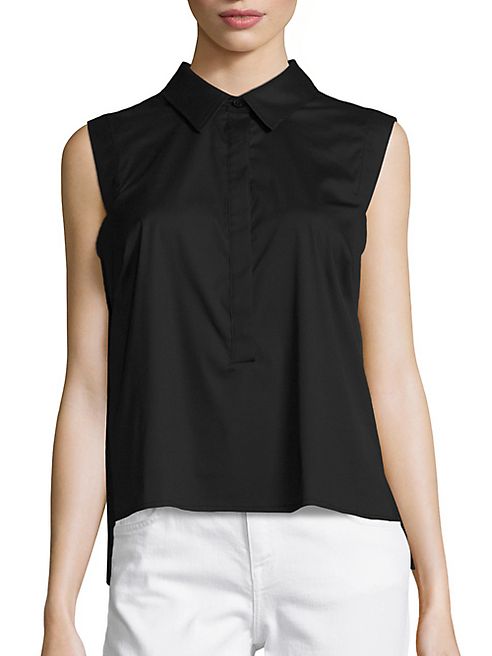 MILLY - Solid Collared Pleat Shirt