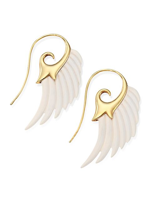 Noor Fares - Fly Me To The Moon Ivory & 18K Yellow Gold Wing Earrings