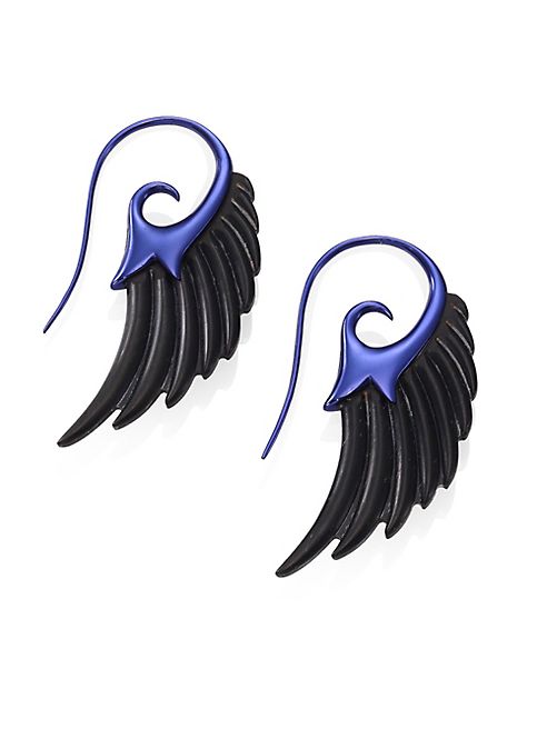 Noor Fares - Fly Me To The Moon Ebony Wood & 18K Yellow Gold Wing Earrings