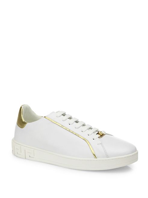 Versace - Grecco Signature Accented Leather Low-Top Sneakers