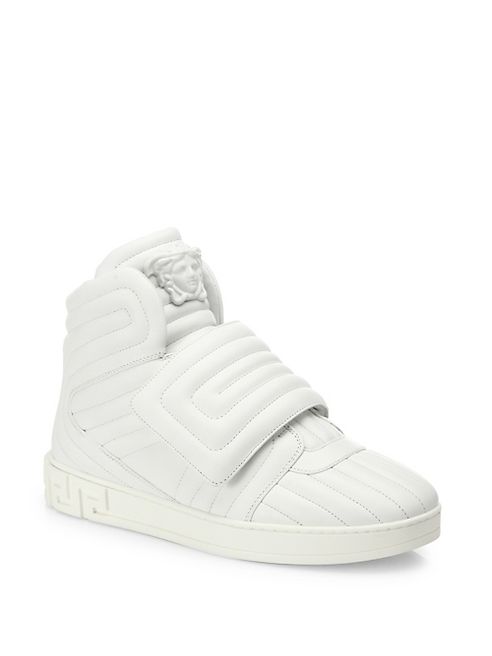 Versace - Eros Leather Quilted Greek Key High-Top Sneakers