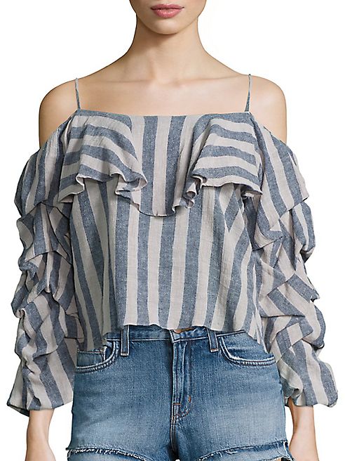 MISA Los Angeles - Fiora Striped Cold-Shoulder Top