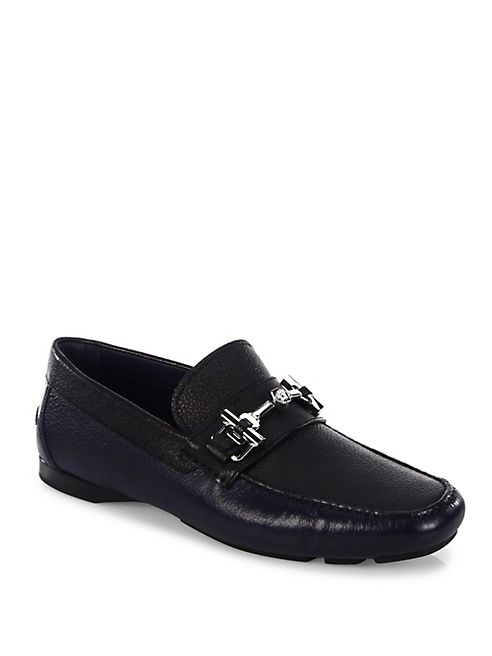 Versace - Medusa Pebbled Leather Loafers