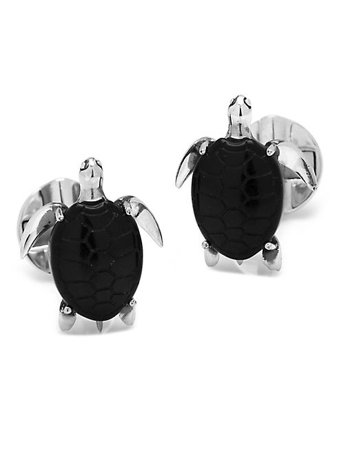 Cufflinks, Inc - Ox & Bull Trading Co. Sterling Silver Onyx Turtle Cuff Links