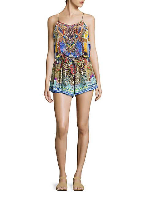 Camilla - Shoestring Strap Silk Romper