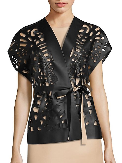 Josie Natori - Short Cut-Out Faux Leather Vest