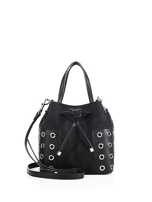 Tory Burch - Block-T Grommeted Suede & Leather Bucket Bag