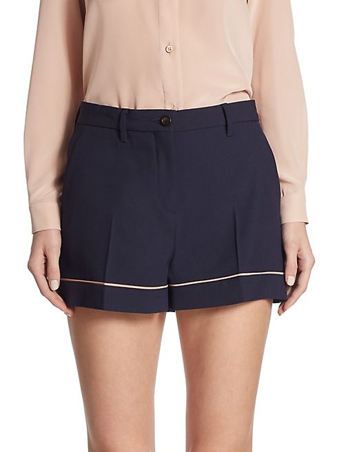 Miu Miu - Panama Pipe-Trimmed Virgin Wool Shorts