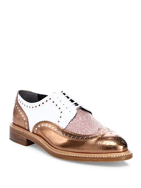 Robert Clergerie - Roeltm Metallic Leather & Glitter Oxfords