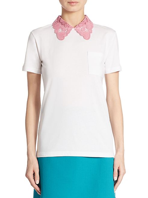 Miu Miu - Heart-Macramé Lace Collar Tee