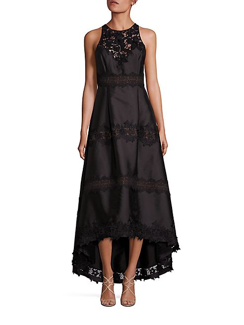 Sachin & Babi - Cynthia Lace Applique Hi-Lo Gown