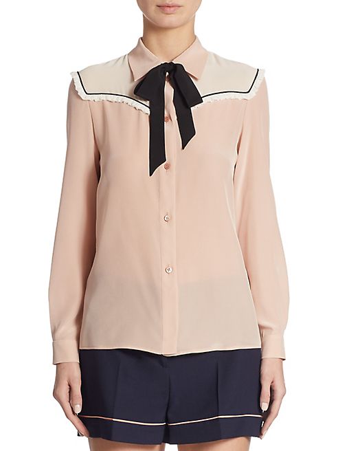 Miu Miu - Silk Crepe De Chine Tie Neck Blouse