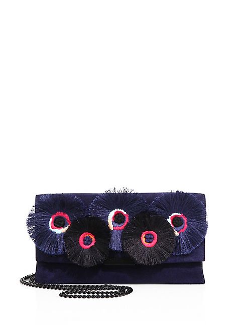 Loeffler Randall - Floral-Embroidered Suede Tab Clutch