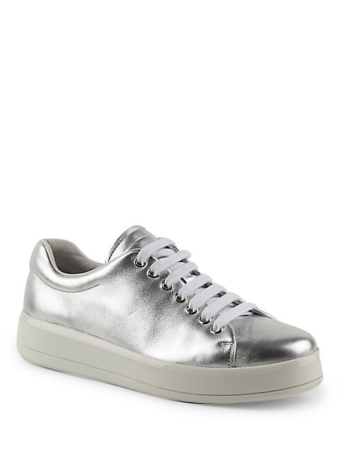 Prada - Metallic Leather Platform Sneakers