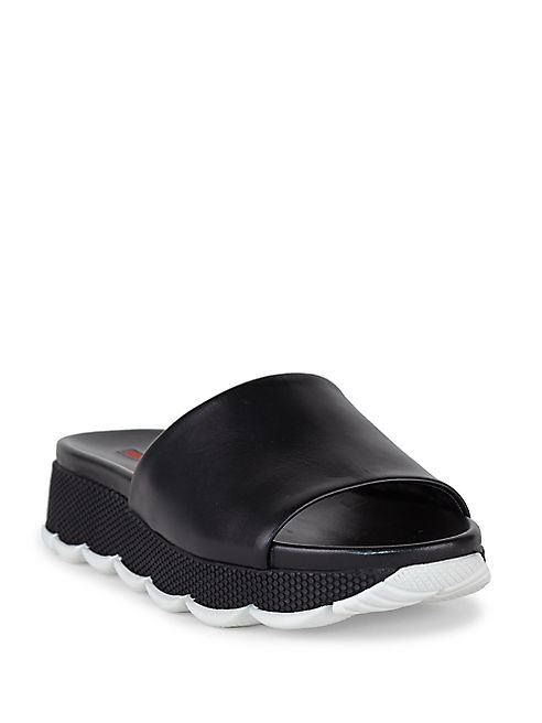 Prada - Leather Platform Slides