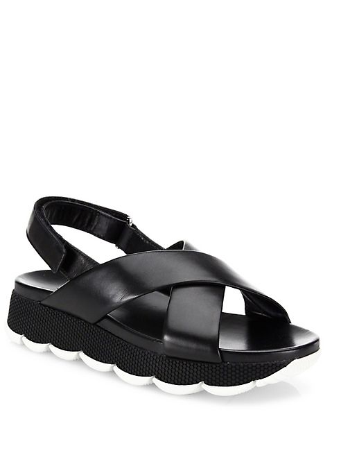 Prada - Leather Crisscross Platform Slingback Sandals