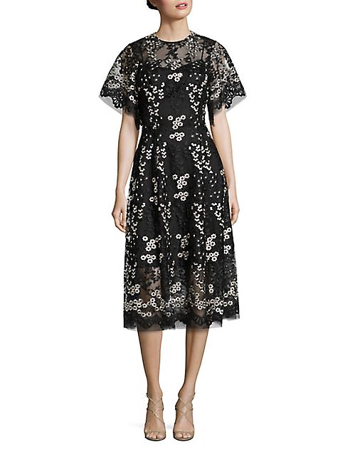 Teri Jon by Rickie Freeman - Embroidered Lace Overlay Dress