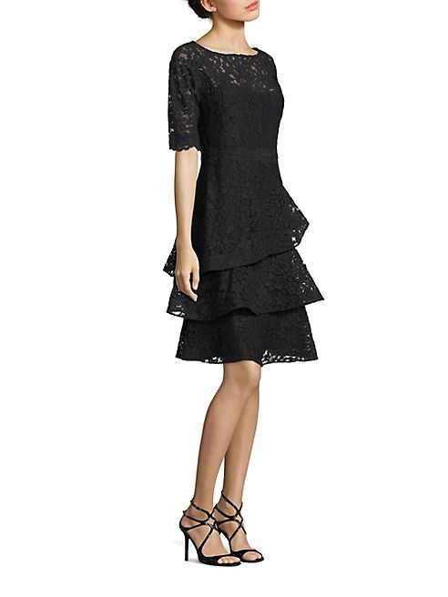 Teri Jon by Rickie Freeman - Lace Tiered Ruffle Dress