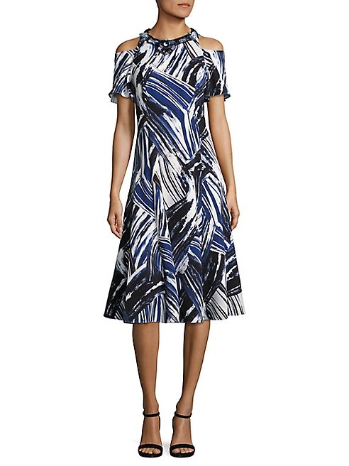 Teri Jon by Rickie Freeman - Cold-Shoulder Printed Dress