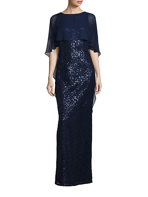 Teri Jon by Rickie Freeman - Sequined Sheer Overlay Dress