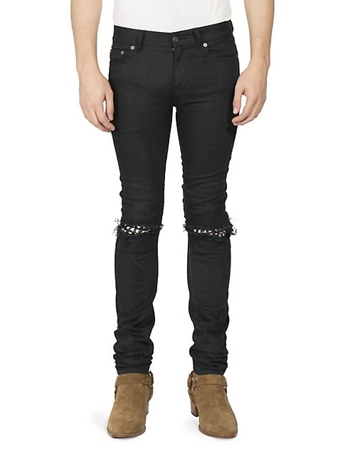 Saint Laurent - Leather Stud Skinny Jeans