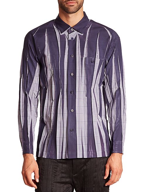 Issey Miyake - Wrinkle Check Woven Button-Down Shirt