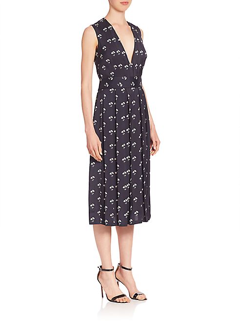 Victoria Beckham - Pleated Daisy-Print Midi Dress