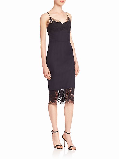 Victoria Beckham - Lace Trim Pinstripe Dress