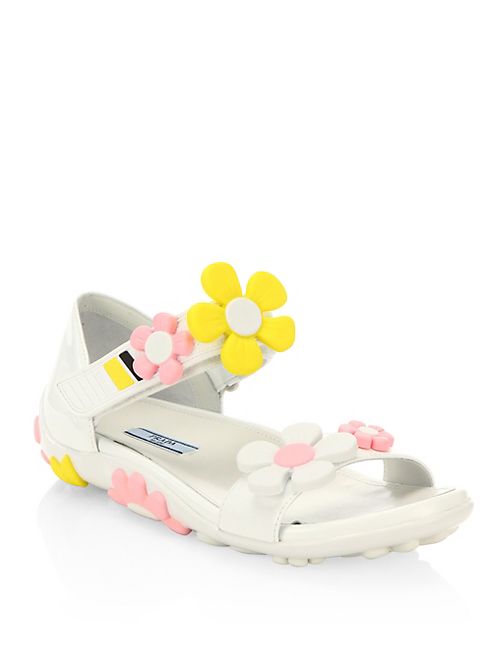 Prada - Flower Leather Grip-Tape Sandals