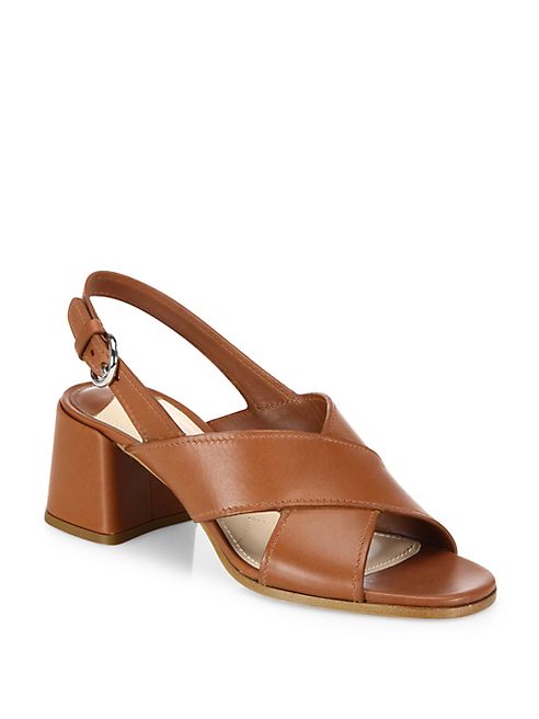 Prada - Crisscross Leather Block-Heel Slingbacks