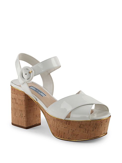 Prada - Patent Leather & Cork Platform Sandals