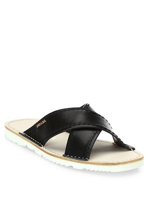 Prada - Leather Crisscross Slides