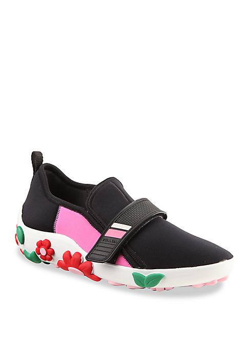 Prada - Multicolor Flower-Embellished Grip-Tape Sneakers