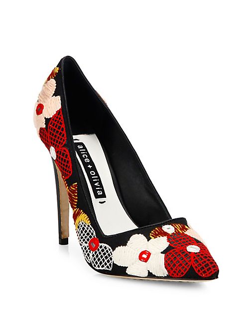 Alice + Olivia - Dina Floral Embroidered Pumps